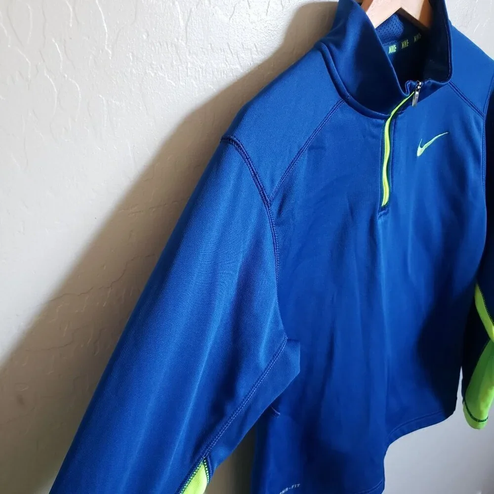 Nike Therma-Fit Neon 1/4 Zip Fleece Pullover Sweater Mock Neck Blue Size Kids XL